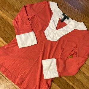 Ralph Lauren Orange and White Long Sleeve Tunic size small